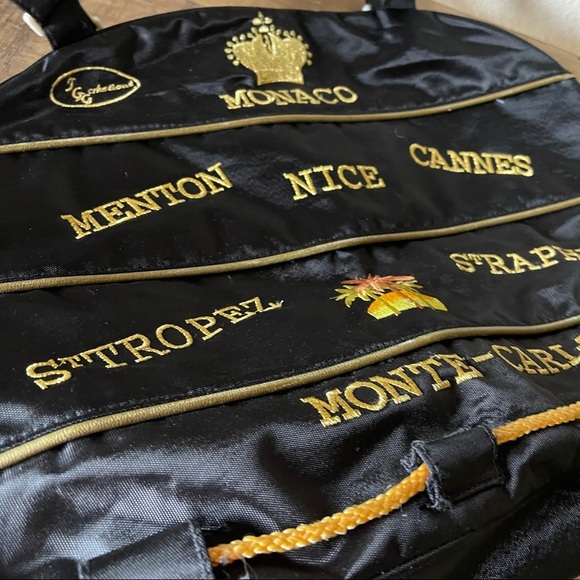 Vintage black and gold French cities embroidered shoulder bag carry all zippered - Picture 8 of 14